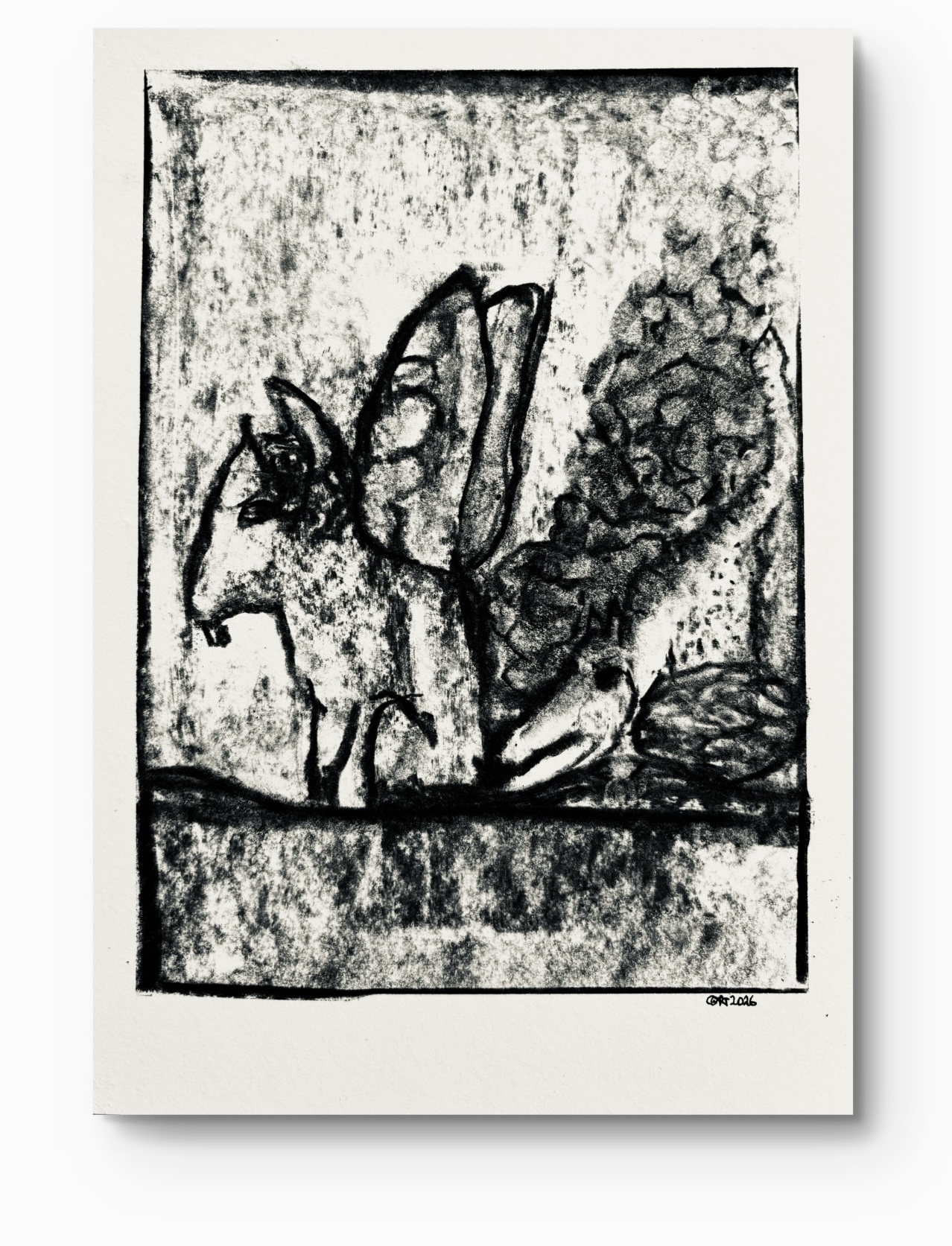Angel-squirrel wooed by a gargoyle